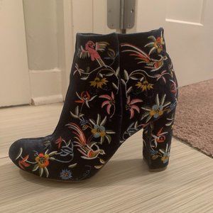 Liliana Velvet Embroidered Blue Booties